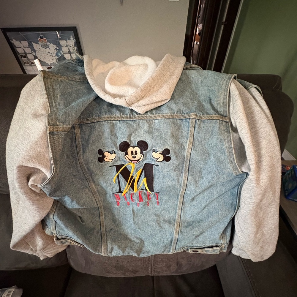Vintage 90’s Mickey Mouse Denim and Gray fleece jacket